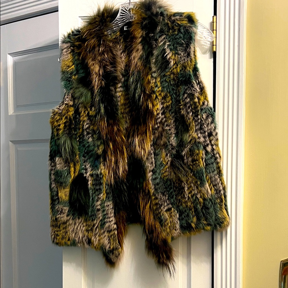 Love Token Earthy Faux Fur Vest - rabbit and Racoon Fur